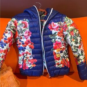 Down Fill Puffer Floral Jacket Size Medium fits Small